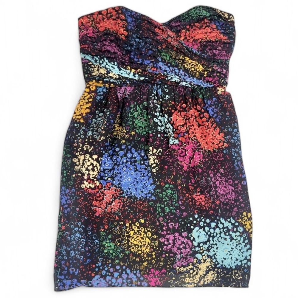 Shoshanna Silk Floral Abstract Print Strapless Ruched Corset Mini Dress 6